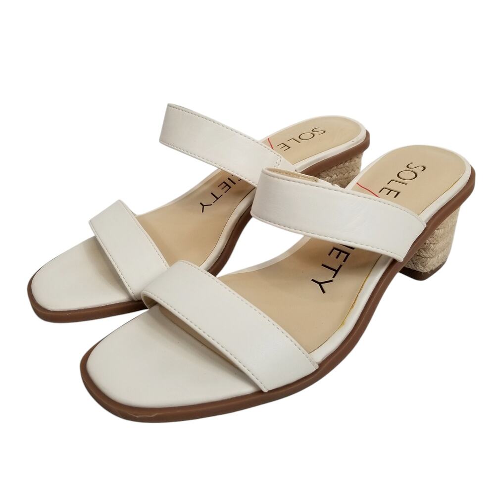 Sole Society Women's NWOB Lunespa Vegan Faux Leather 2 Strap Sandals White 7